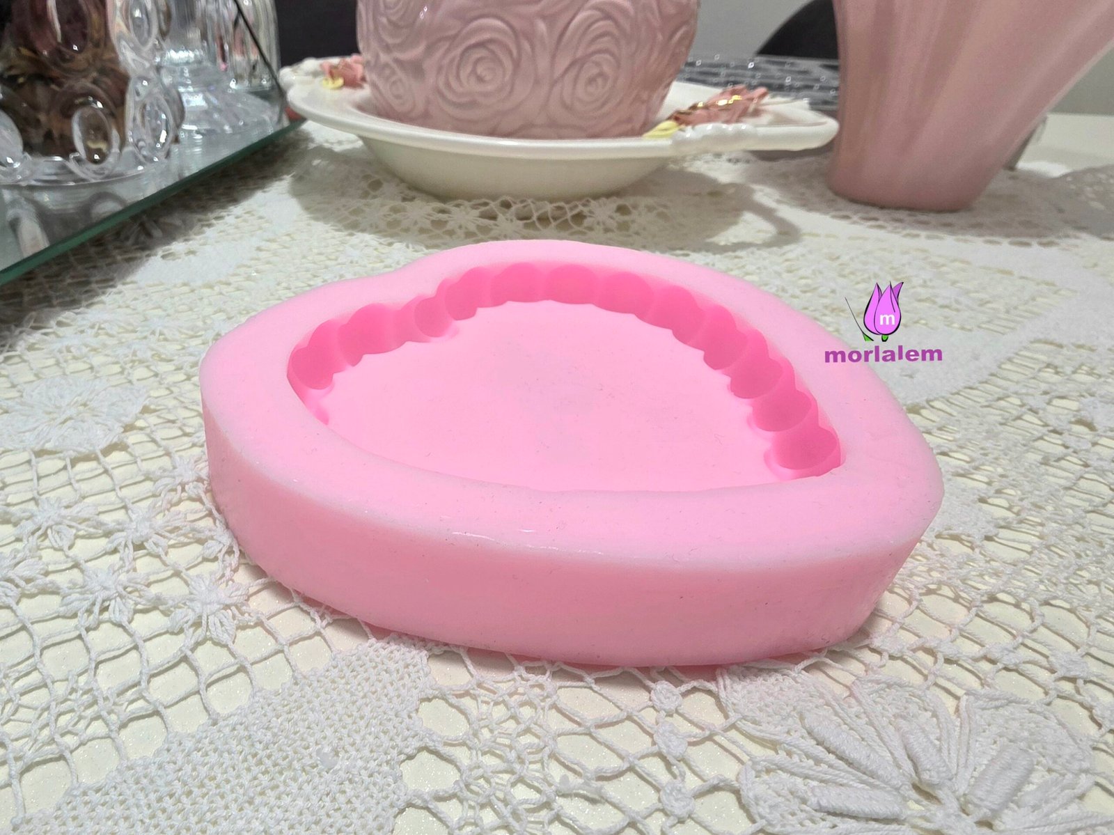 13cm Kalp Bubble Taban Sunumluk Çerçeve Mum Tabağı Altlığı Silikon Kalıp K-1377 - Görsel 2