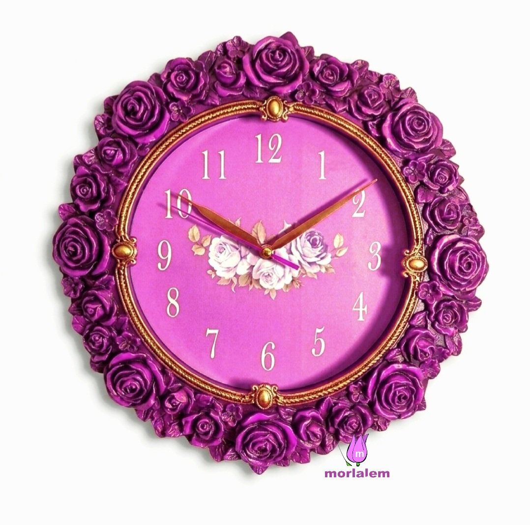 35cm Büyük Gül Çiçekli Saat Silikon Kalıp K-951, Polyester Reçine Taş Tozu Alçı Kalıbı - Görsel 3