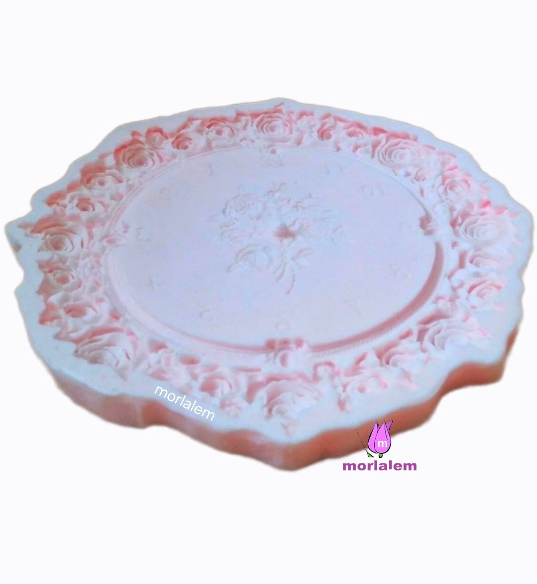 35cm Büyük Gül Çiçekli Saat Silikon Kalıp K-951, Polyester Reçine Taş Tozu Alçı Kalıbı - Görsel 2