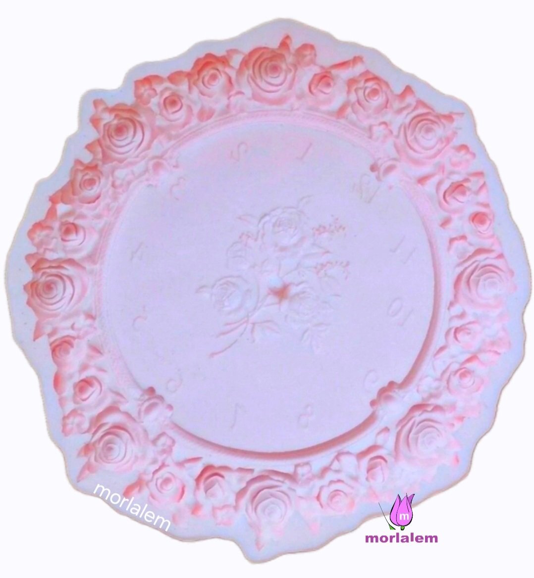 35cm Büyük Gül Çiçekli Saat Silikon Kalıp K-951, Polyester Reçine Taş Tozu Alçı Kalıbı - Görsel 6