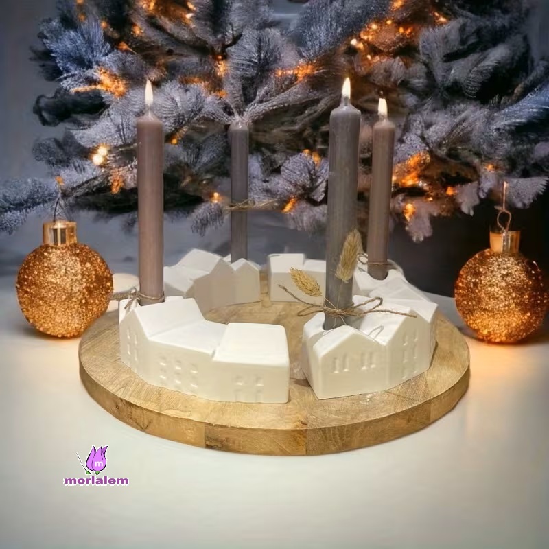 Çeyrek Çember Sıralı Mumluk Evler Silikon Kalıp K-1224, Taş Tozu Polyester Çimento Alçı Kalıbı - Görsel 4