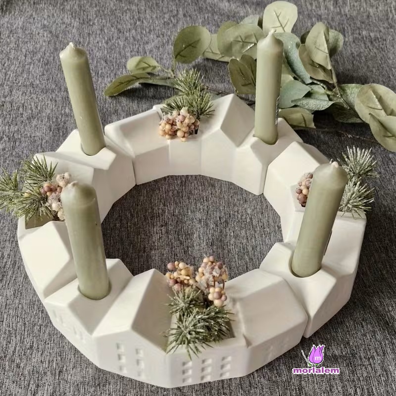 Çeyrek Çember Sıralı Mumluk Evler Silikon Kalıp K-1224, Taş Tozu Polyester Çimento Alçı Kalıbı - Görsel 8