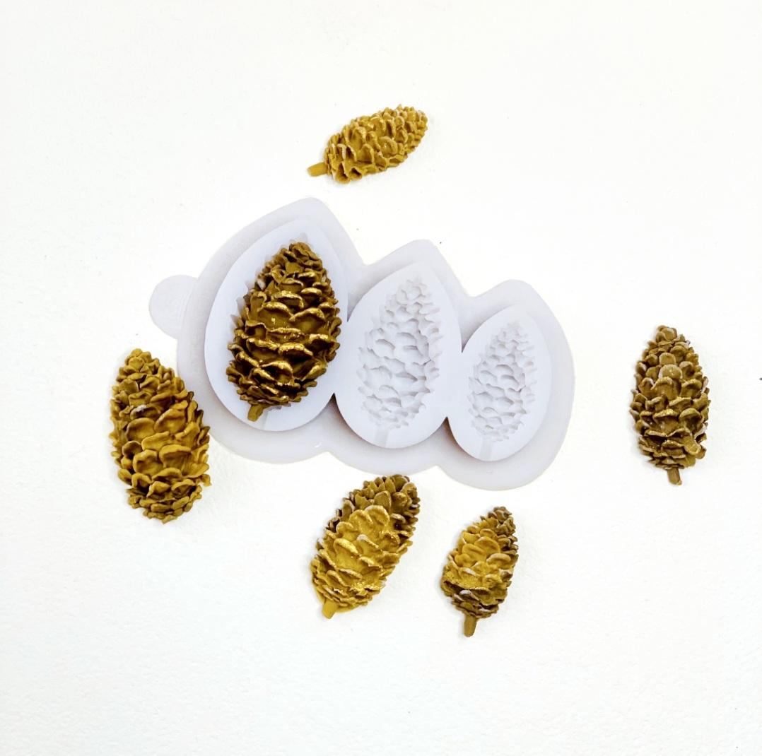 3'lü Minik Yarım Kozalak Silikon Kalıp Mum Kokulu Taş K-1374, Kokulu Taş Sabun Alçı Mum Kalıbı - Görsel 6