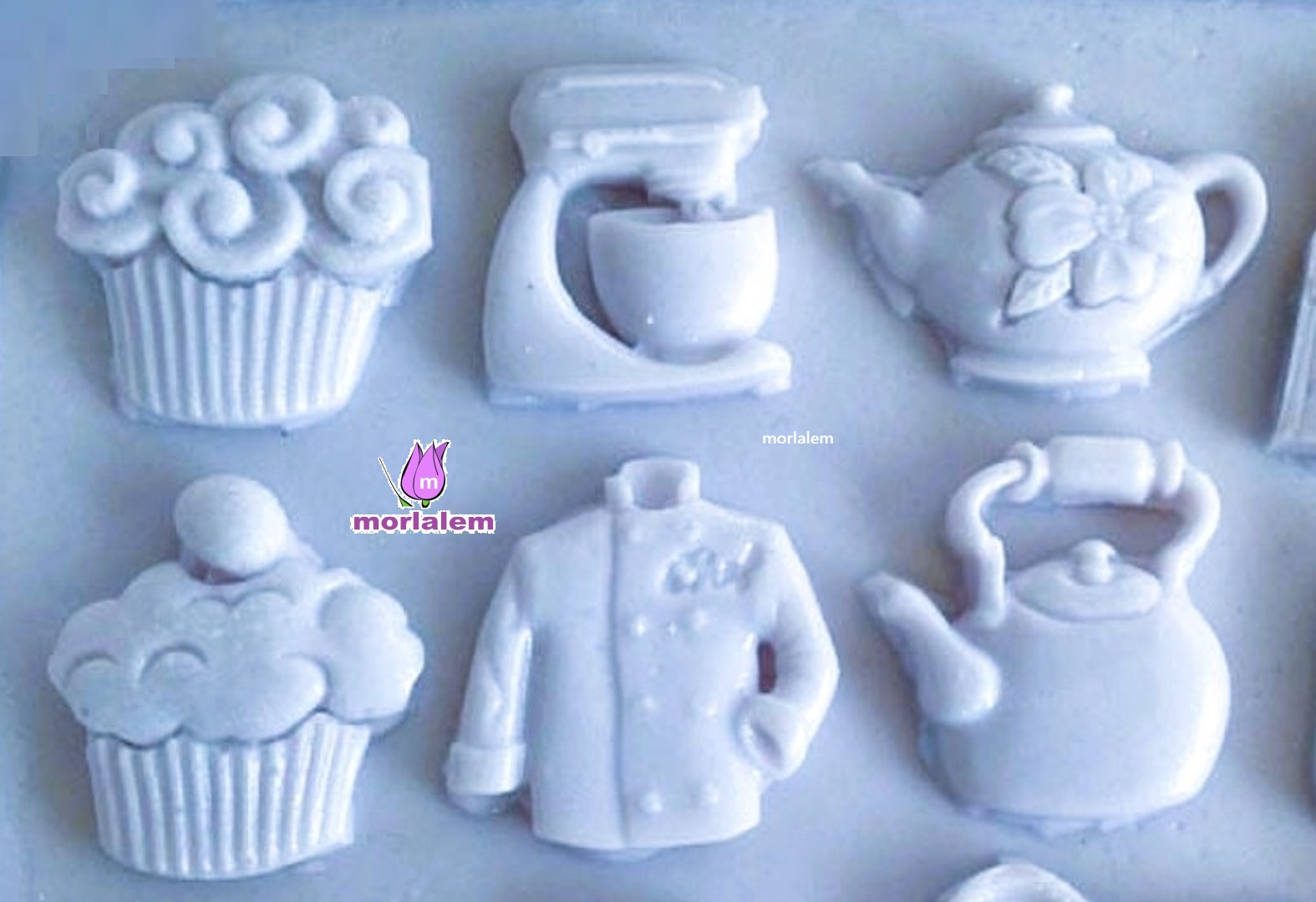 15'li Şef Seti Mutfak Temalı Mini Objeler Silikon Kalıp K-1133, Taş Tozu Sabun Alçı Mum Kalıbı - Görsel 3