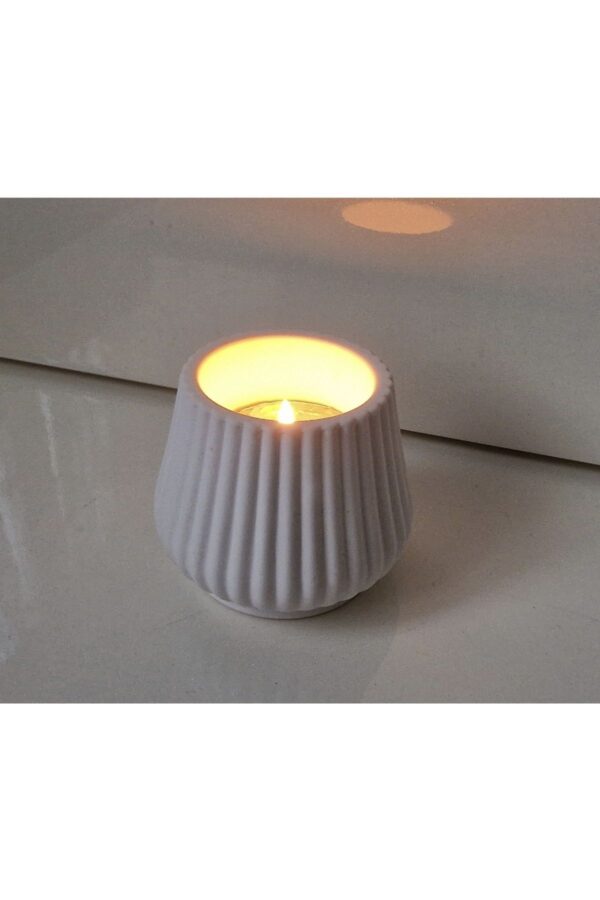 El Yapımı, Oluklu Konik 5,8cm Alçı Tealight Mumluk (Ham, Boyasız) B1349