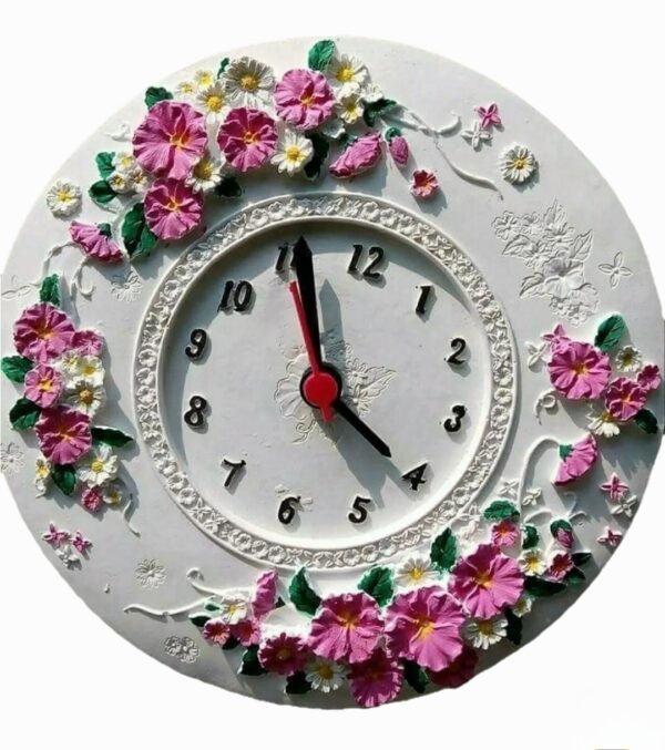 Gül Çiçek Kabartmalı 20cm Saat Silikon Kalıp K-516