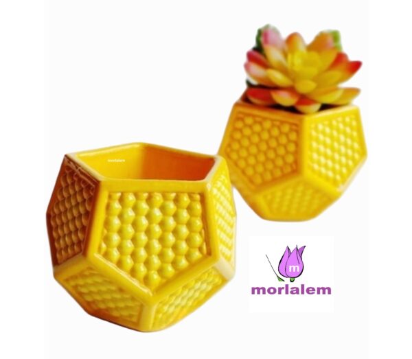 Petek Kabartmalı 8cm Beşgen Saksı Mumluk Silikon Kalıp K-992