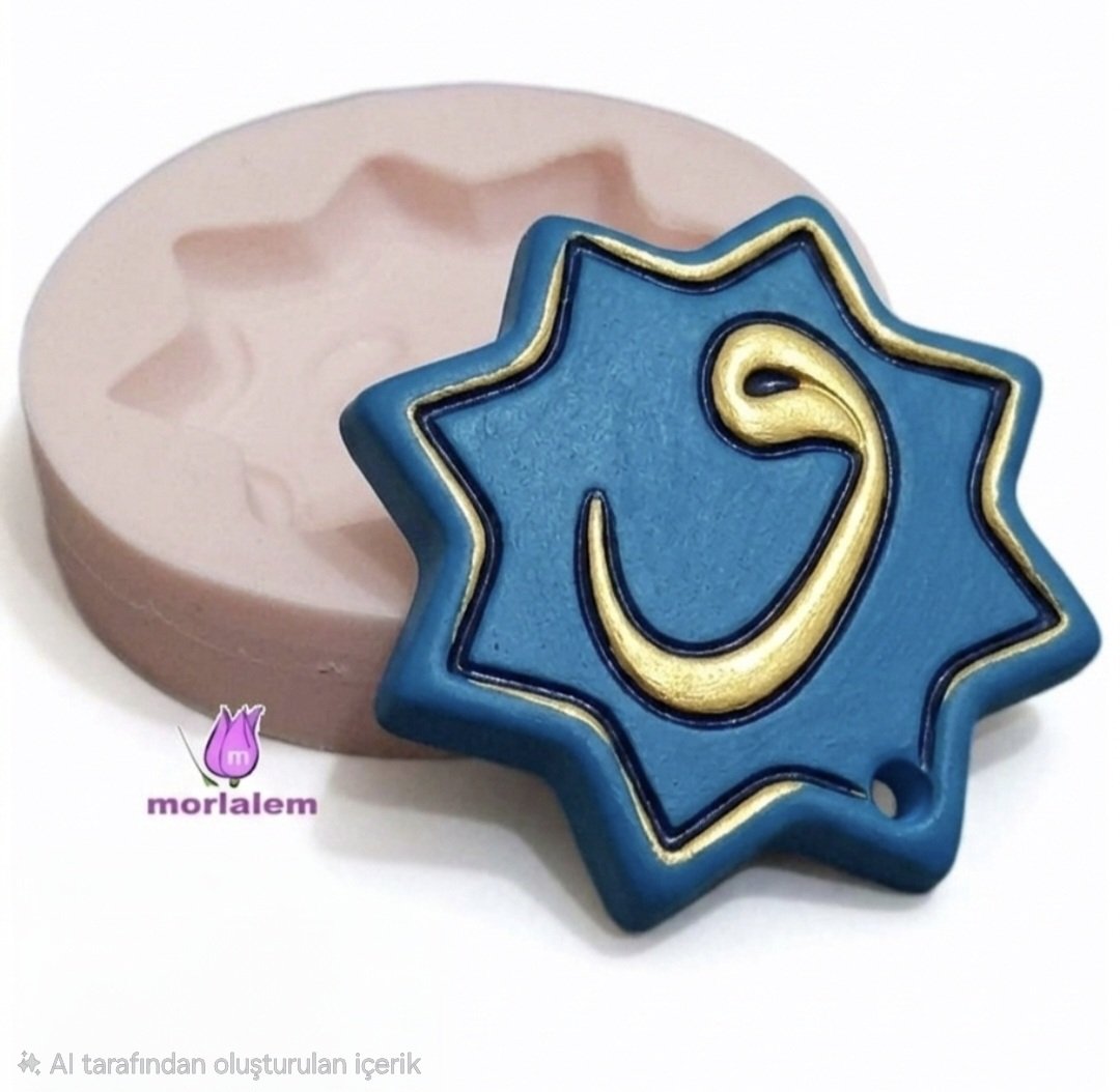 Ramazan Dekoru, Osmanlı Vav Yazılı 5,9cm Yıldız Askı Silikon Kalıbı K-234, Kokulu Taş Alçı Kalıbı - Görsel 5