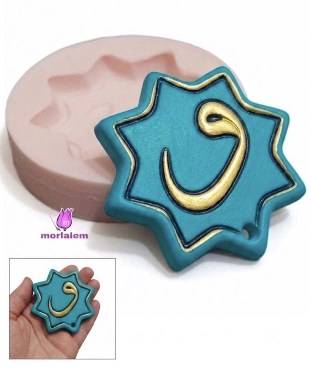 Ramazan Dekoru, Osmanlı Vav Yazılı 5,9cm Yıldız Askı Silikon Kalıbı K-234, Kokulu Taş Alçı Kalıbı - Görsel 3
