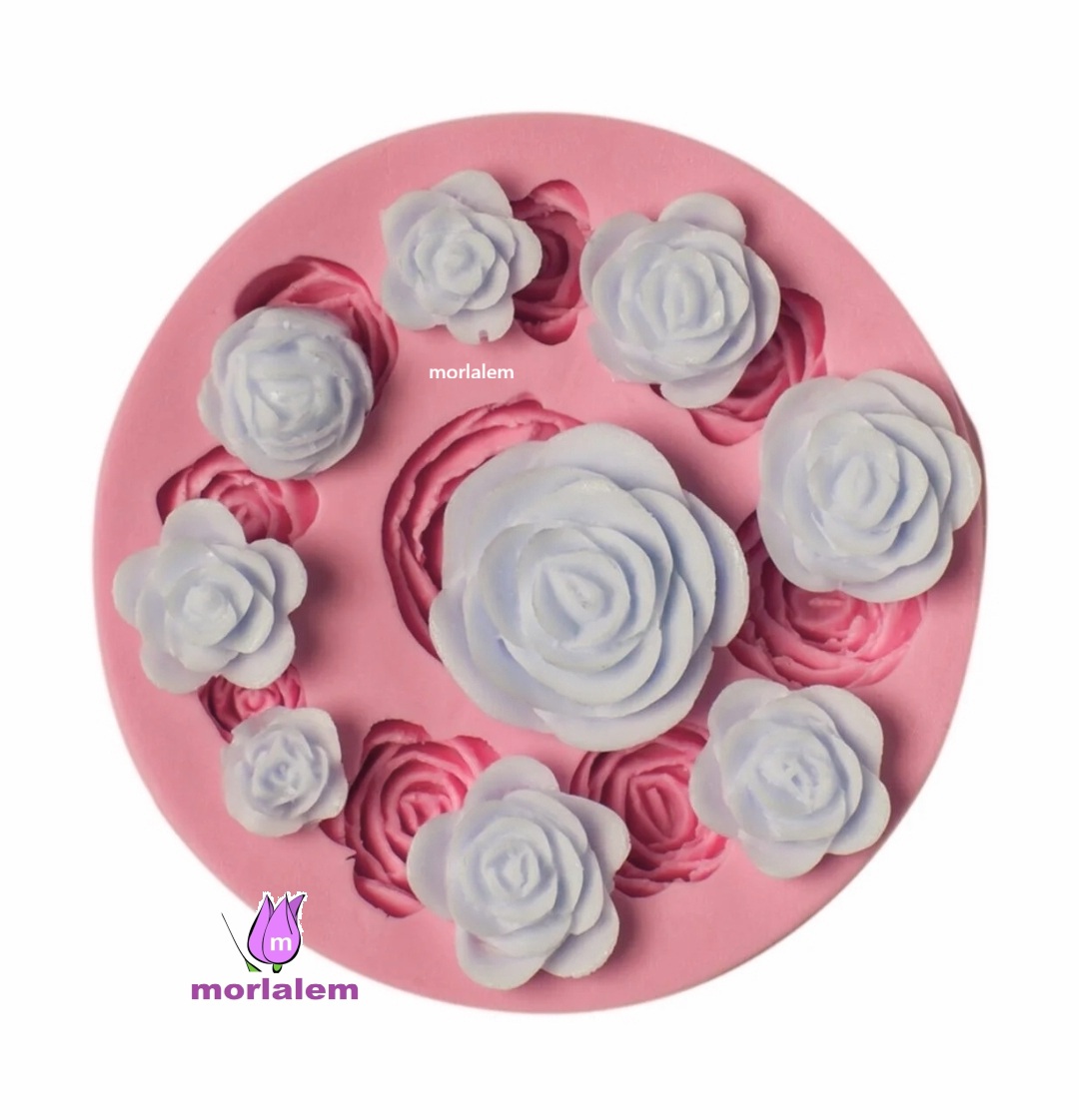 Tek Bir Kalıpta 9 Boy Mini Gül 9'lu Çiçek Silikon Kalıp K-1021, Kokulu Taş Sabun Alçı Mum Kalıbı - Görsel 2