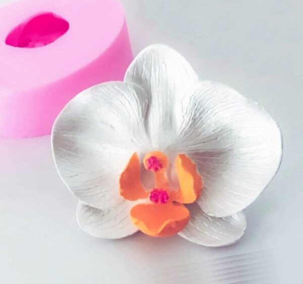 3 Boyutlu 9cm Orkide Çiçek Silikon Kalıp K-378, Kokulu Taş Sabun Alçı Mum Kalıbı
