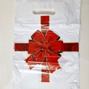 50 adet 31x43cm Poşet Çanta Hediye Torbası, Kırmızı Kurdele Renkli Baskılı Plastik Ambalaj