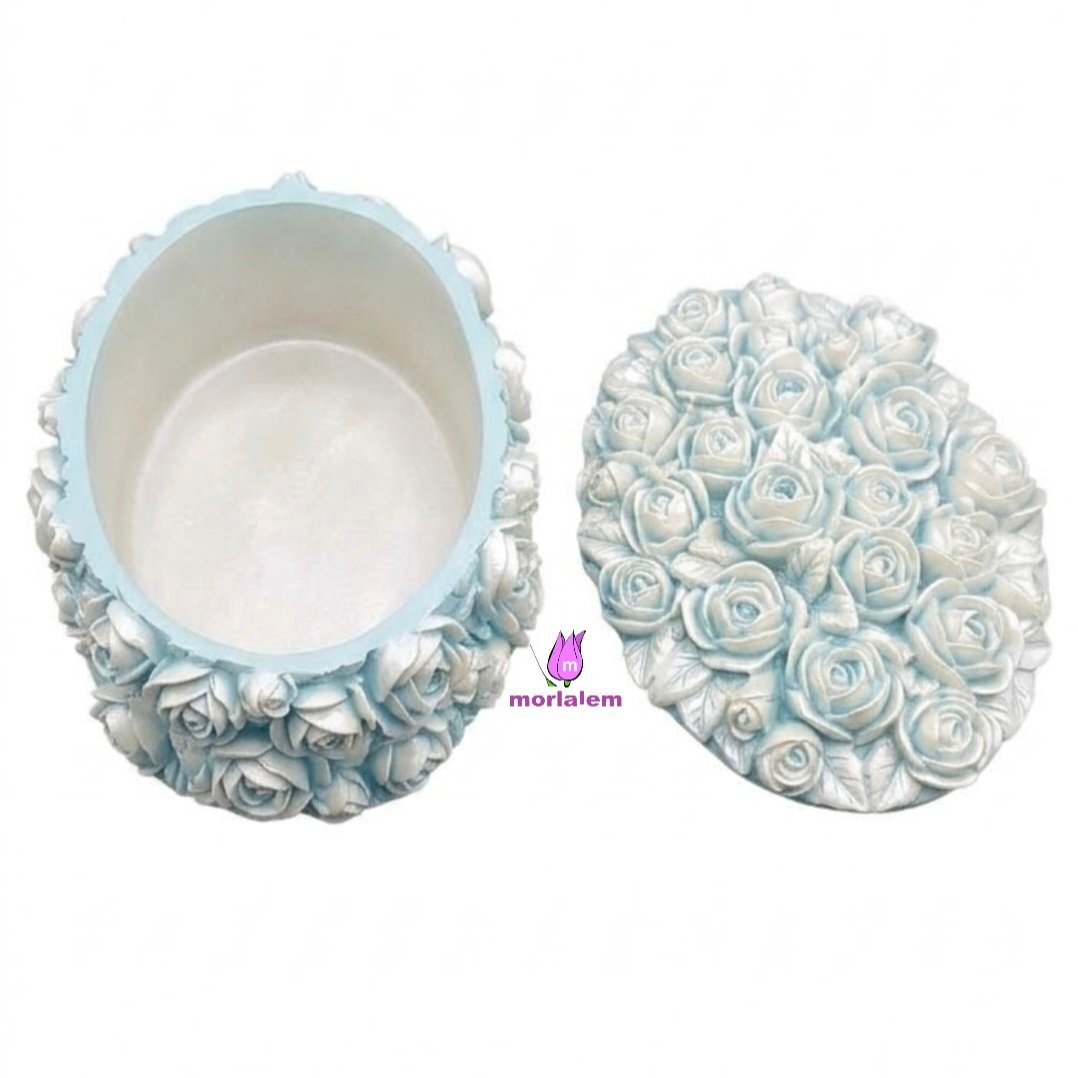 Gül Çiçek Kabartmalı 10cm Oval Kutu Silikon Kalıp K-243 - Görsel 7