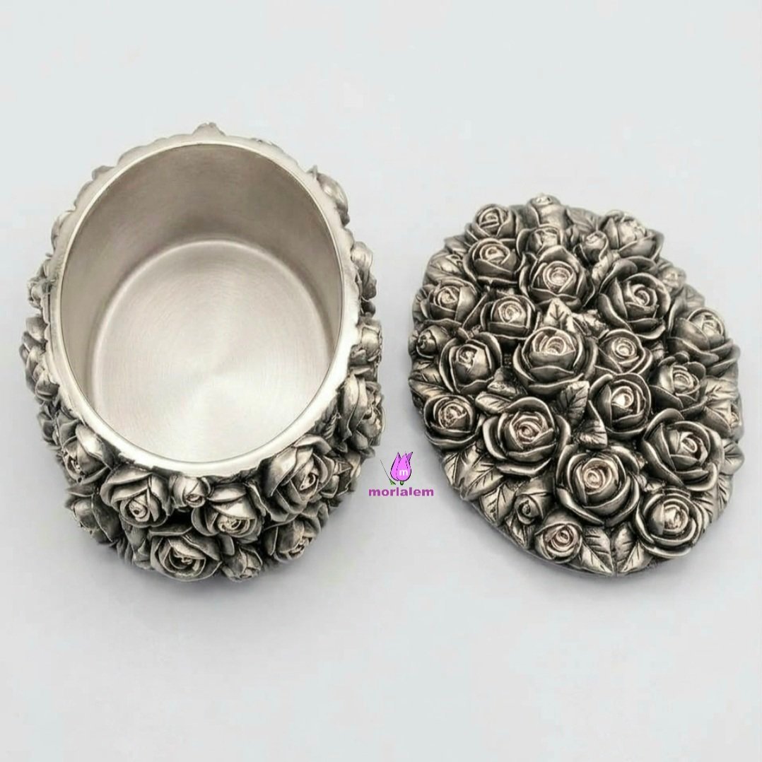 Gül Çiçek Kabartmalı 10cm Oval Kutu Silikon Kalıp K-243 - Görsel 11