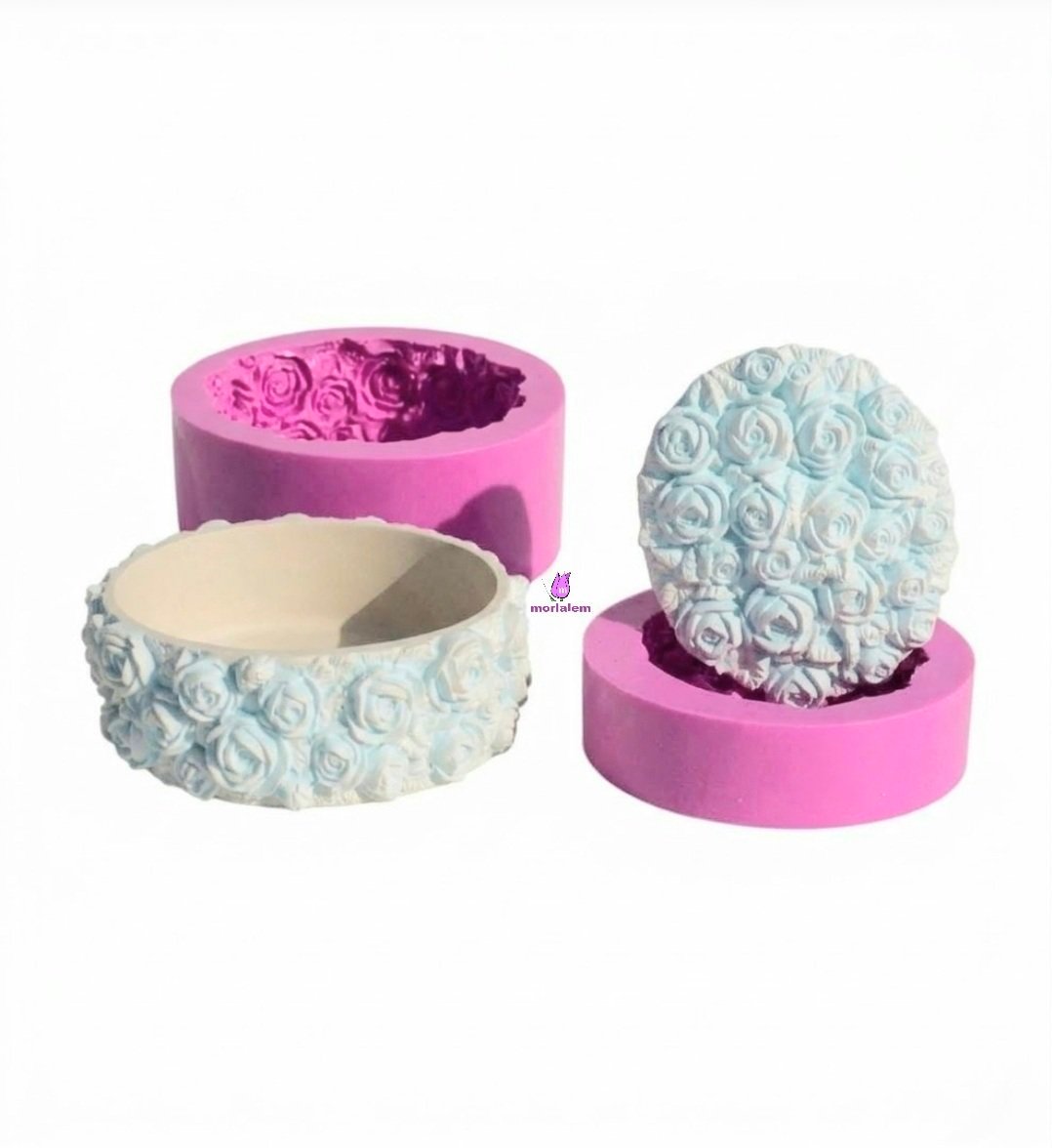Gül Çiçek Kabartmalı 10cm Oval Kutu Silikon Kalıp K-243 - Görsel 2