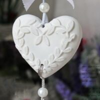 Yaprak Sarmaşık dekorlu 6,5cm Askılı Kalp Silikon Kalıp K-305, Polyester Taş Tozu Sabun Alçı Kalıbı