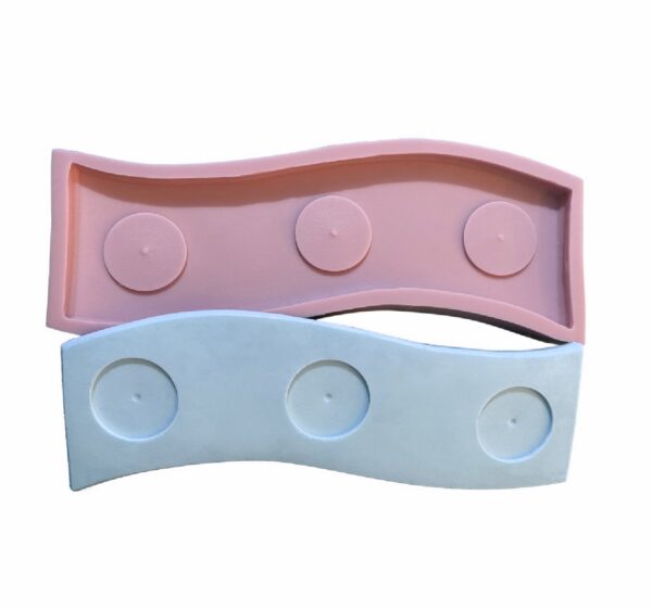 3'lü Saksılık, Sunumluk Mumluk Taban Silikon Kalıp K-512A, Polyester Taş Tozu Alçı Kalıbı