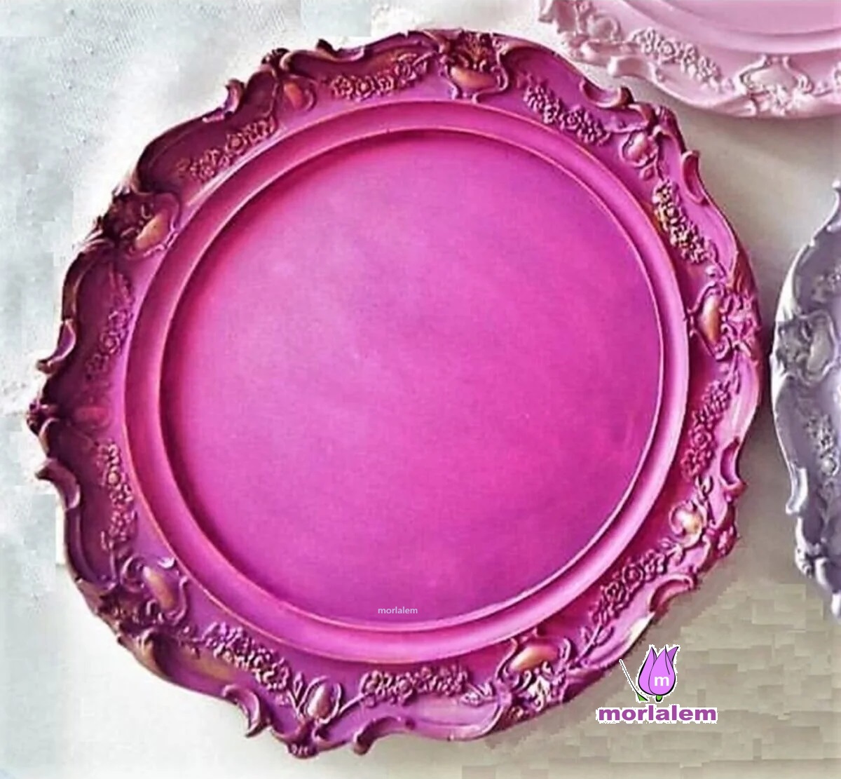 Çiçek Kabartma 27cm Çerçeve Tabak Tepsi Silikon Kalıp K-833 - Görsel 3