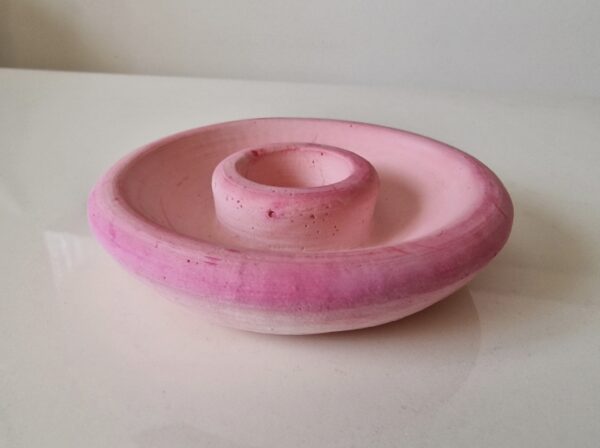 El Yapımı 8,8cm Alçı Şamdan Mumluk Tütsülük (Pembe)