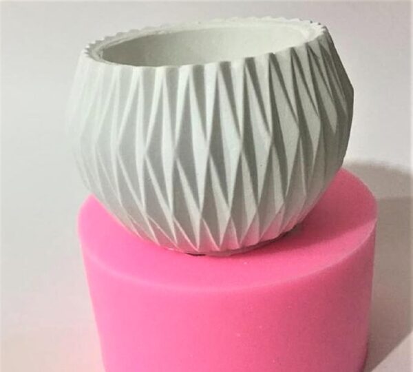 Geometrik Dekorlu Saksı Silikon Kalıp K-486, Polyester Taş Tozu Alçı Kalıbı