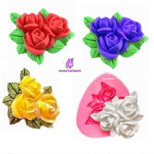 Mini Minyatür 4,5cm 3'lü Gül Çiçek Aplik Silikon Kalıp K-1446, Taş Tozu Sabun Alçı Mum Kalıbı