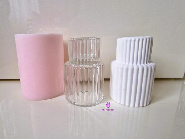 6,9cm Oluklu Silindir Mumluk Silikon Kalıp K-1449, Polyester Taş Tozu Çimento Alçı Mum Kalıbı