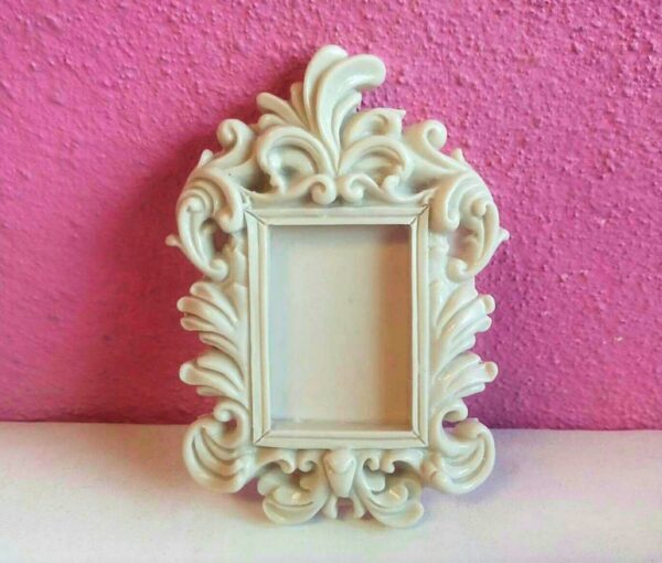 Yaprak Dekorlu 9,8cm Mini Çerçeve Silikon Kalıp K-473, Taş Tozu Polyester Alçı Kalıbı