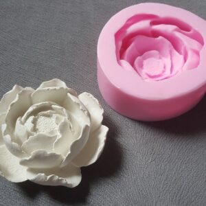3 Boyutlu 9cm Gül Şakayık Çiçek Silikon Kalıp K-863, Taş Tozu Sabun Alçı Mum Kalıbı