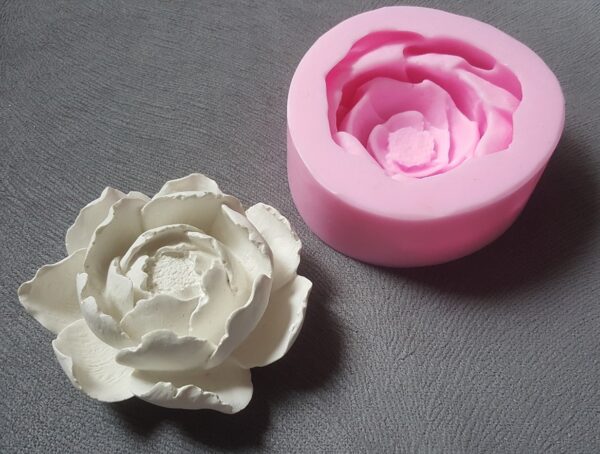 3 Boyutlu 9cm Gül Şakayık Çiçek Silikon Kalıp K-863, Taş Tozu Sabun Alçı Mum Kalıbı
