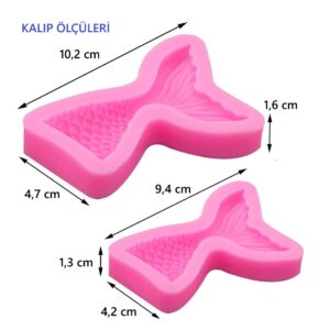 2 Boy Deniz Kızı Kuyruğu Balık Kuyruk Silikon Kalıp K-605AB, Kokulu Taş Sabun Alçı Mum Kalıbı