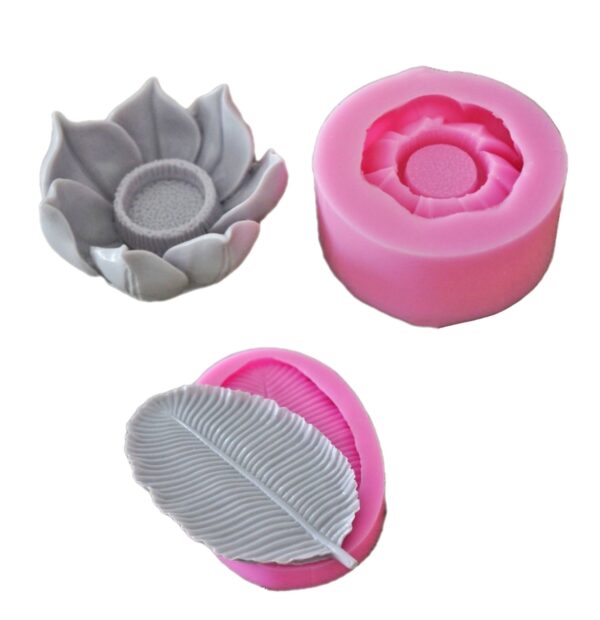 Sunumluk Mumluk 23cm Yaprak ve Lotus Çiçeği 2 Adet Silikon Kalıp K-729