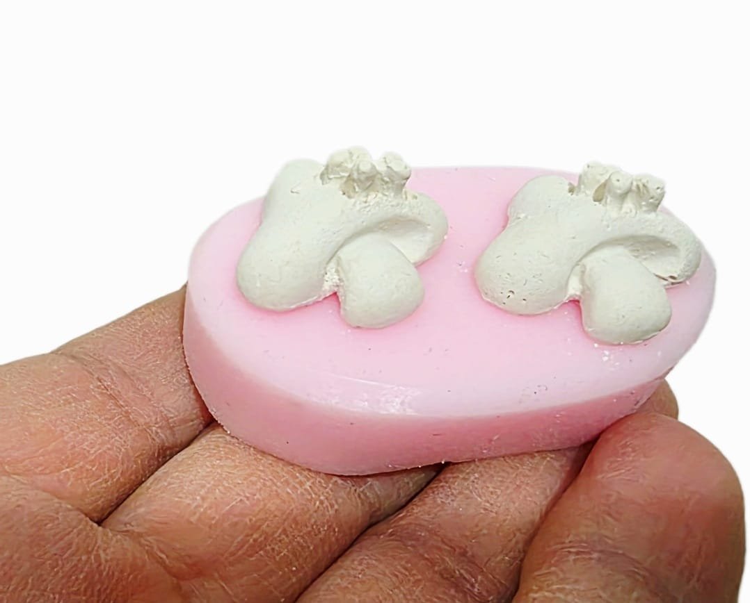 İkili Mantar, 2'li Mini Çiçekli Magnet Mantar Silikon Kalıp K-1516, Taş Tozu Sabun Alçı Mum Kalıbı - Görsel 2
