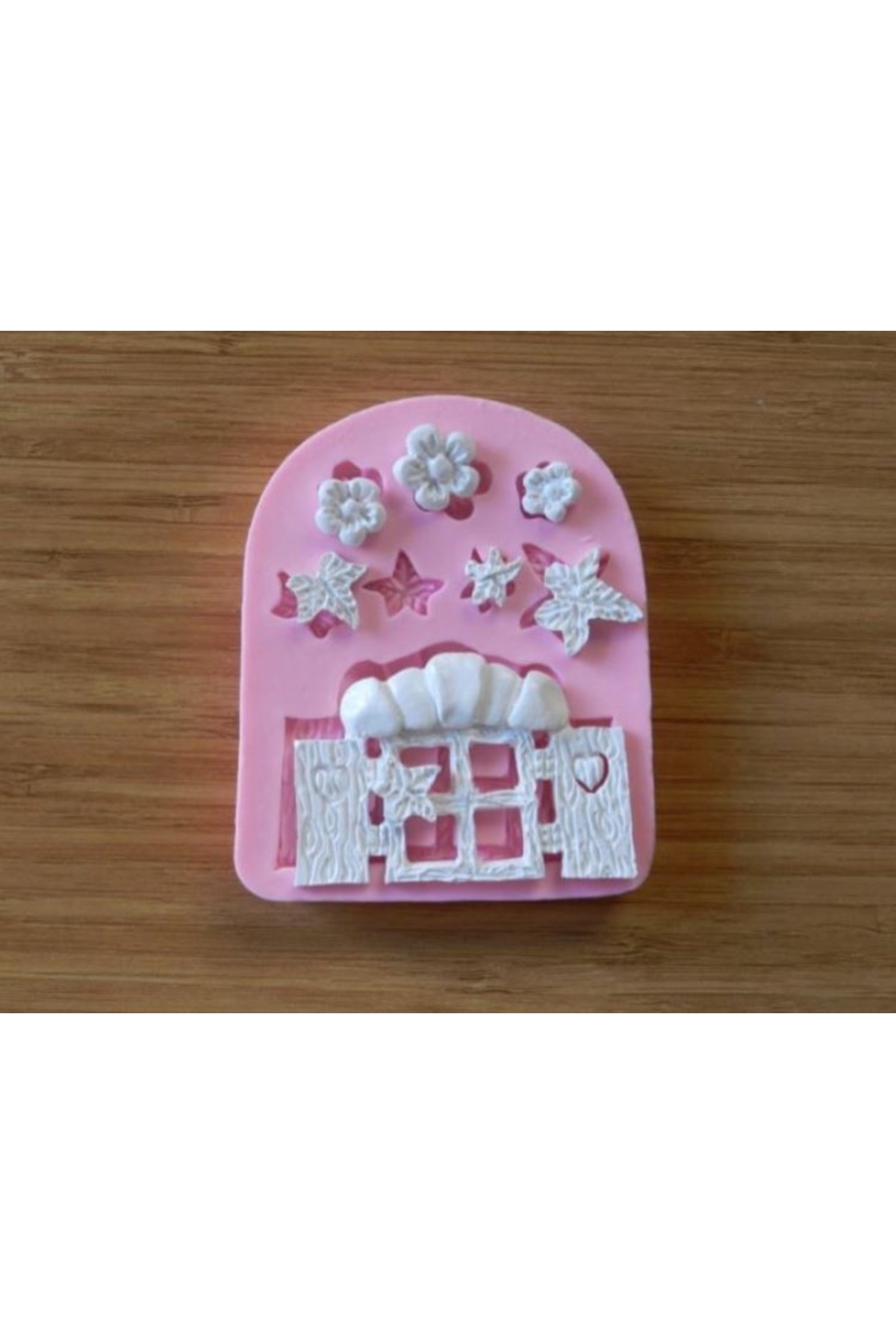 Şirinler Pano Süsü Taşlı Ahşap Pencere Çiçek Yaprak Silikon Kalıp K-1531, Taş Tozu Alçı Mum Kalıbı - Görsel 2