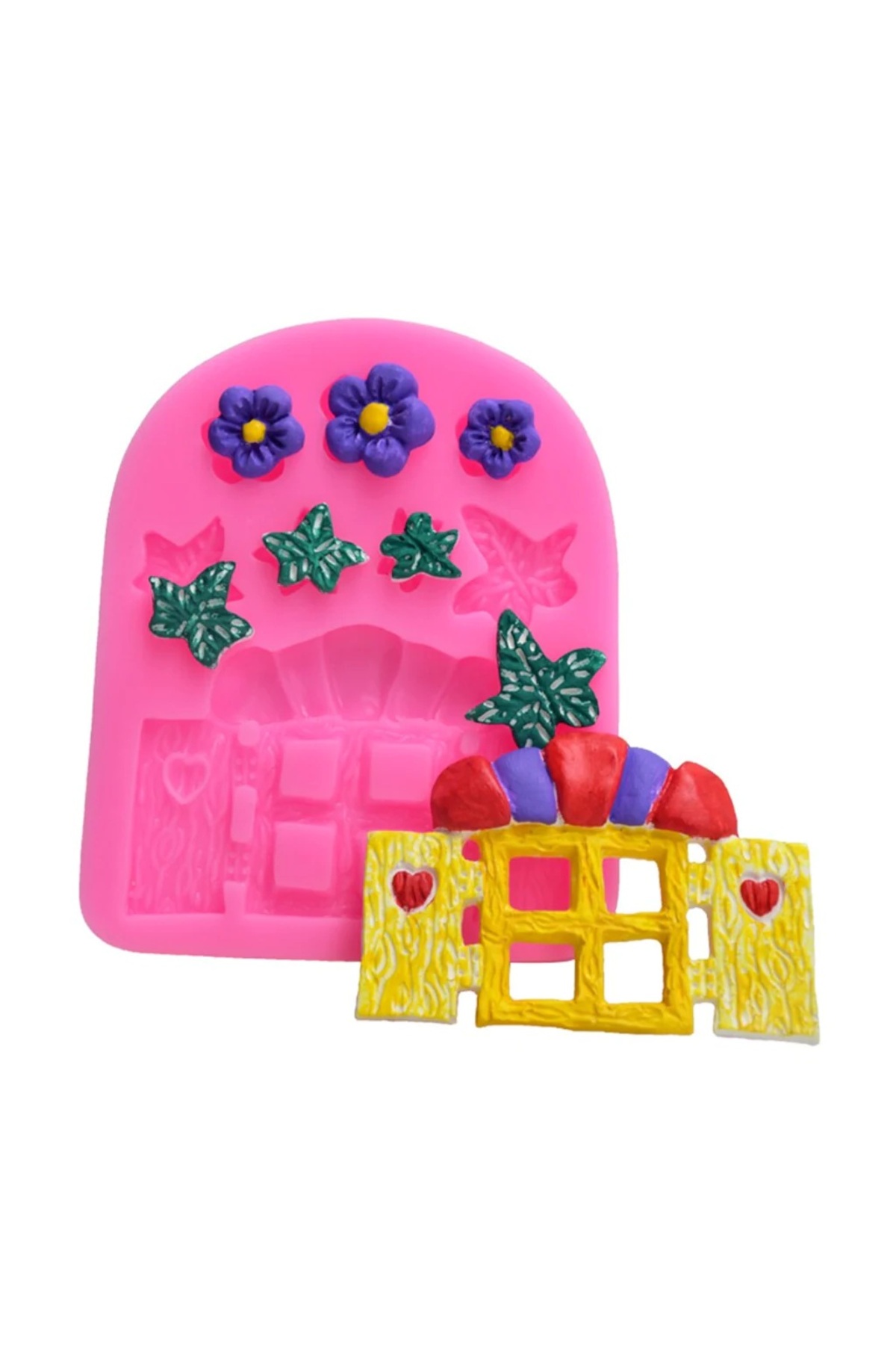 Ahşap Örme Taş Kalp Kapı Pencere Mantar 3'lü Silikon Kalıp K-678 K-694 K-1531, Taş Tozu Alçı Kalıbı - Görsel 2