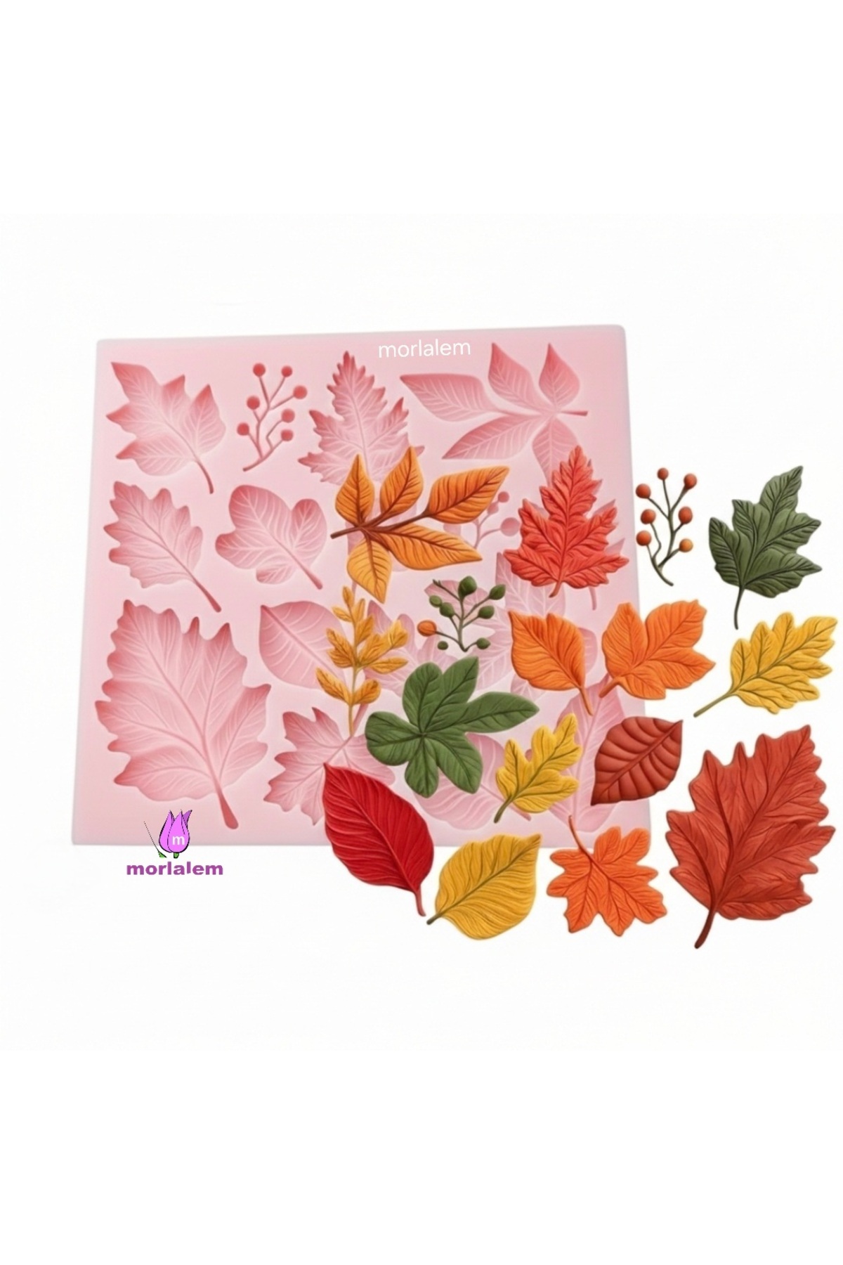 Tek Bir Kalıpta 16 Adet Mini Orman Yaprakları Yaprak Seti Silikon Kalıp K-1533, Mum Kalıbı - Görsel 2