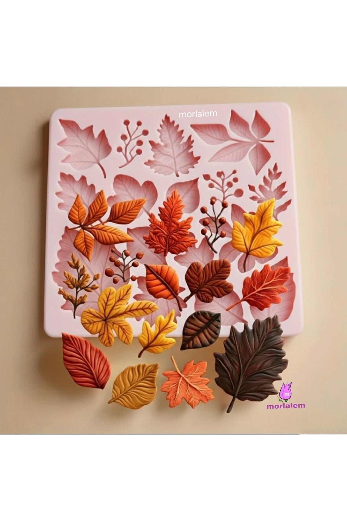 Tek Bir Kalıpta 16 Adet Mini Orman Yaprakları Yaprak Seti Silikon Kalıp K-1533, Mum Kalıbı - Görsel 4