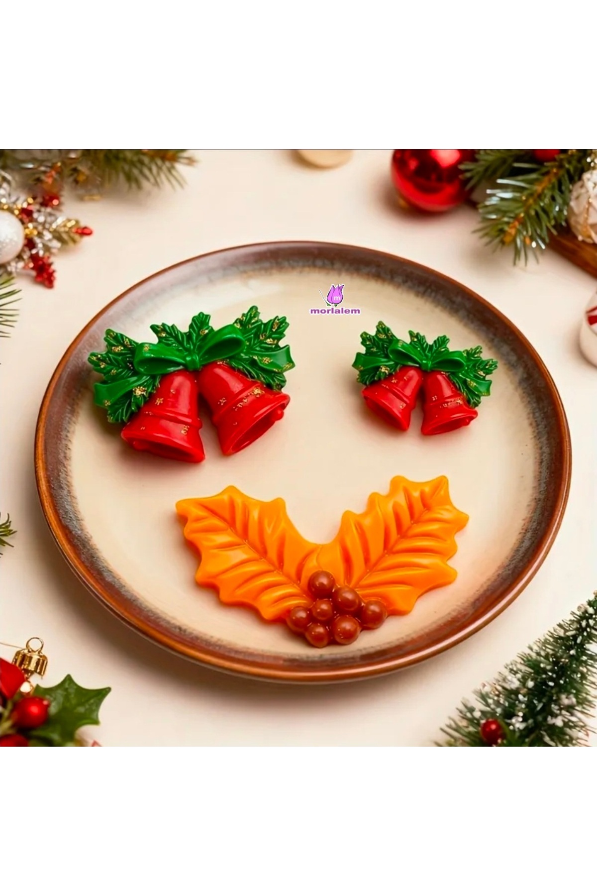 3'lü Çan Kurdele Fiyonk Kokina çiçeği dekorlu Silikon Kalıp K-1532, Kokulu Taş Sabun Alçı Mum Kalıbı - Görsel 5