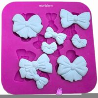 Tek Kalıpta 8 Mini Kurdele Fiyonk, 8'li Silikon Kalıp K-646, Kokulu Taş Sabun Mum Alçı Kalıbı