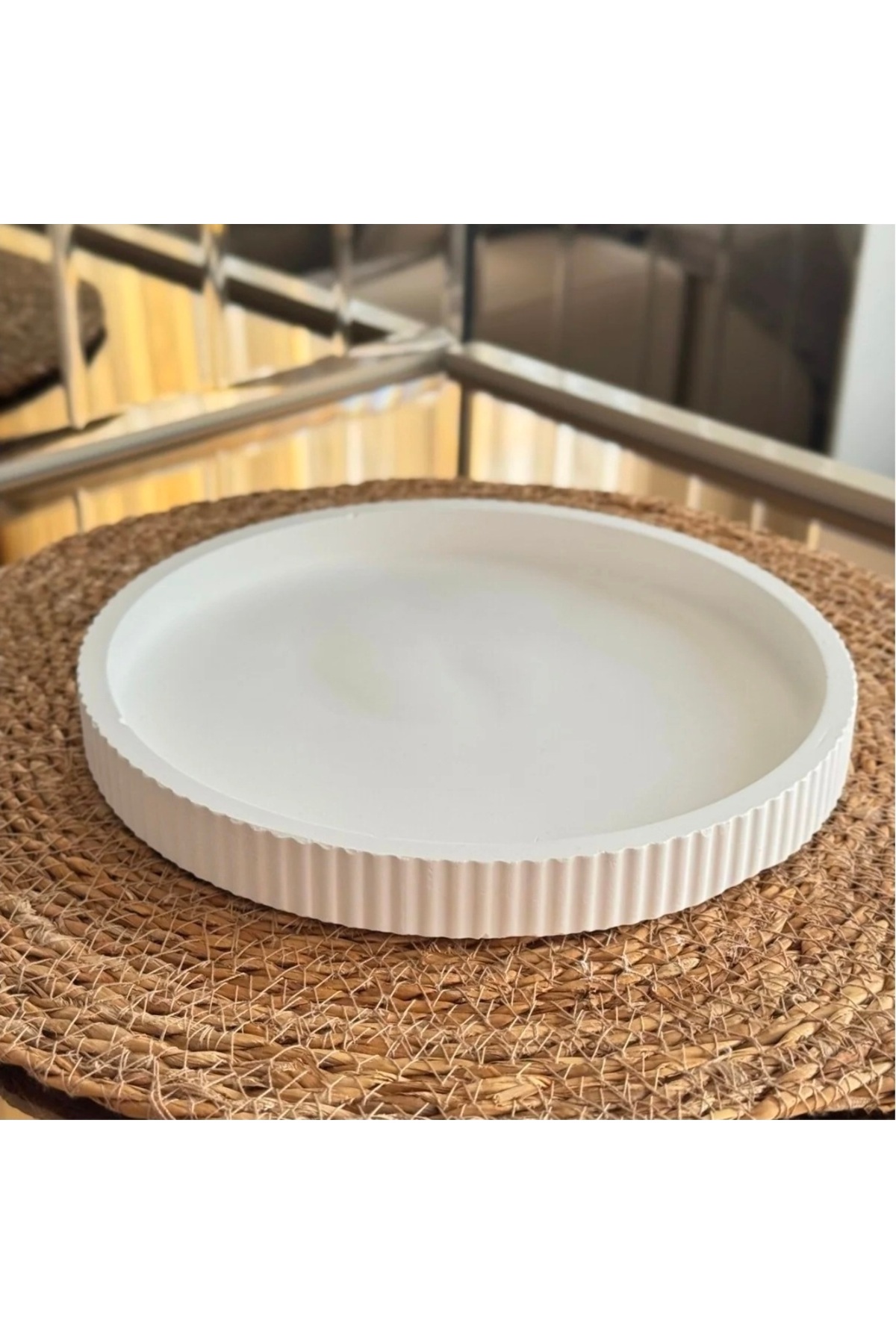 21cm Oluklu Yuvarlak Tepsi Sunumluk çerçeve Mum Tabağı Saksı Altlığı Silikon Kalıp K-1544 - Görsel 4