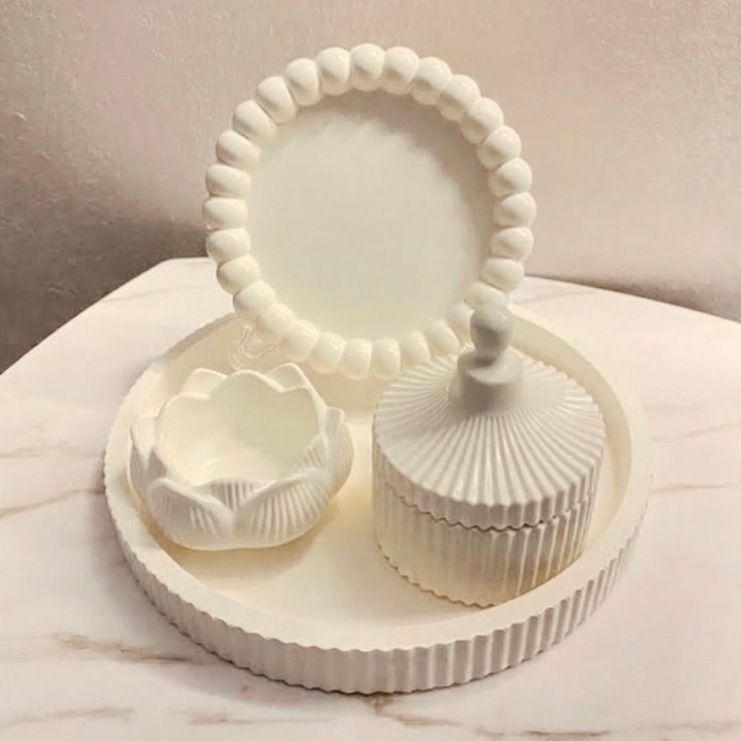21cm Oluklu Yuvarlak Tepsi Sunumluk çerçeve Mum Tabağı Saksı Altlığı Silikon Kalıp K-1544 - Görsel 3