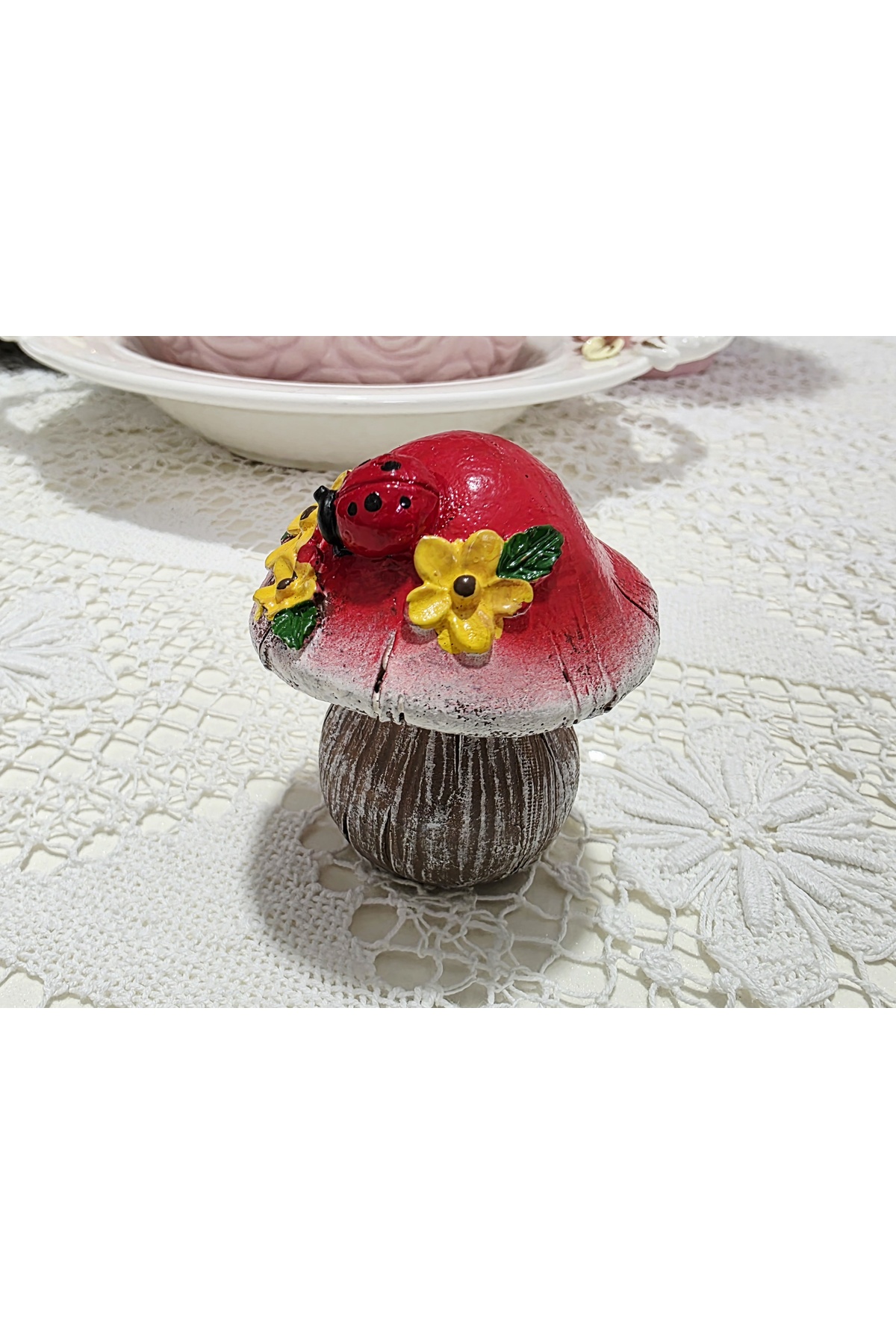 6,6 cm Mantar, Çiçek Uğur Böçekli Silikon Kalıp K-1551, Kokulu Taş Polyester Epoksi Alçı Mum Kalıbı - Görsel 3
