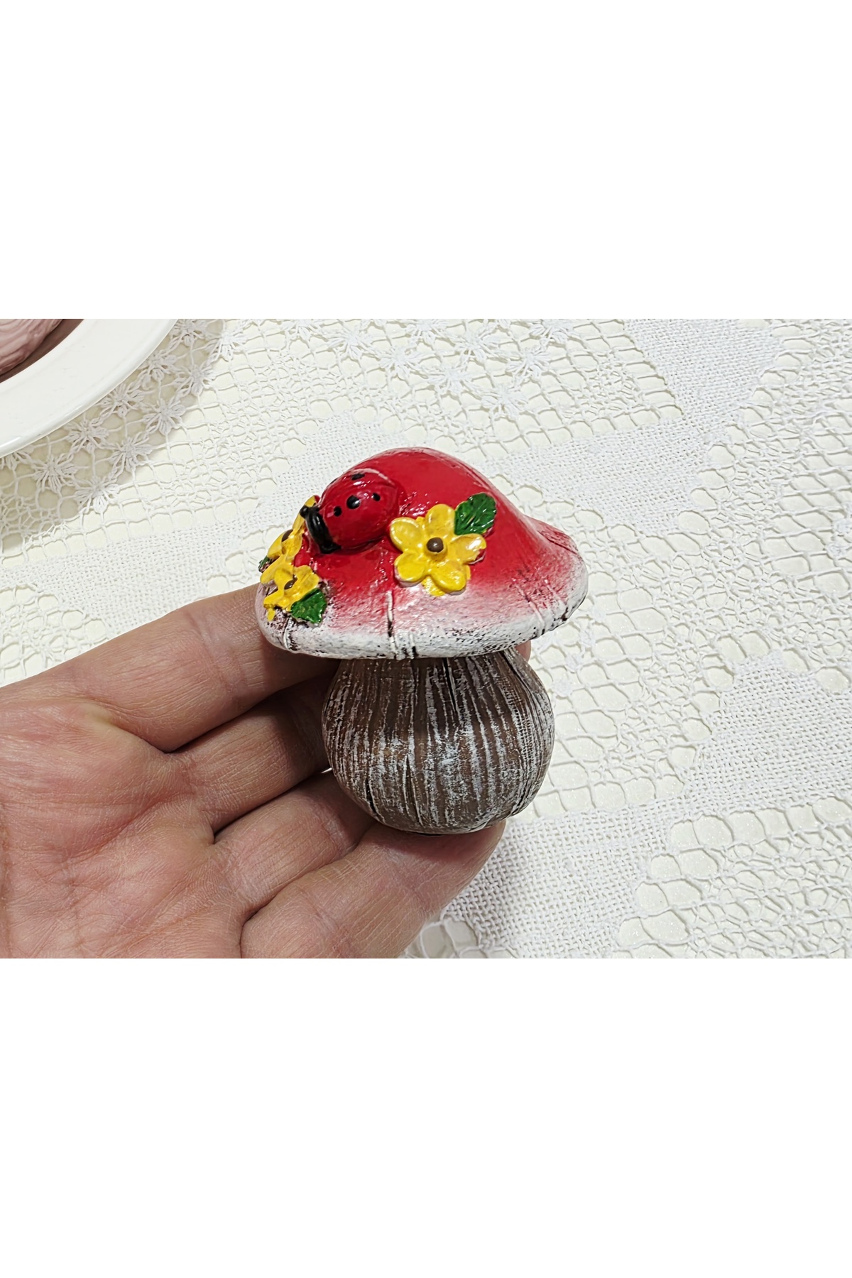 6,6 cm Mantar, Çiçek Uğur Böçekli Silikon Kalıp K-1551, Kokulu Taş Polyester Epoksi Alçı Mum Kalıbı - Görsel 5