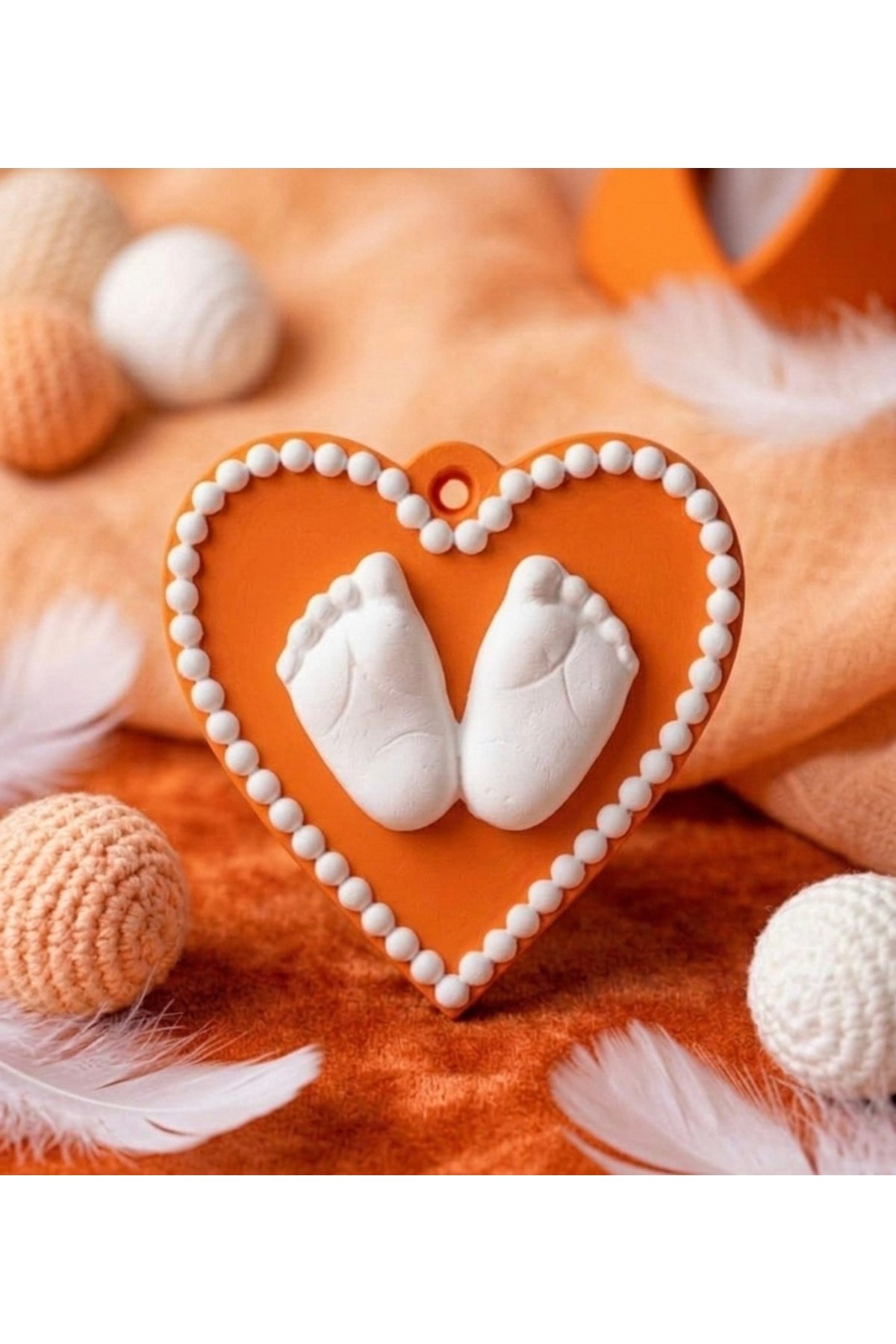 Bebek Ayaklı İnci Boncuk Kenarlı Kalp Askı Sallantı Silikon Kalıp K-185A, Polyester Taş Tozu Mum Sabun Alçı Kalıbı - Görsel 4